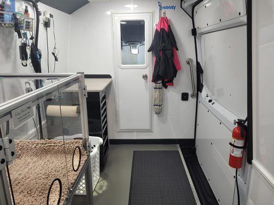 Inside the grooming van