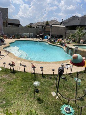 Total pool shape and spa, plus pergola, by Vega pools by Shawn Dunavin.