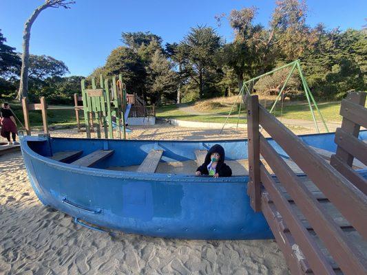 The boat and park in the background