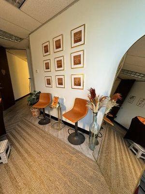 Indulge in our cozy welcoming treatment room.