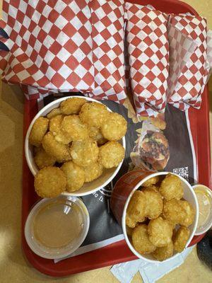 Two Crispy Tacos Combo with chicken and potato oles with Nacho Cheese.