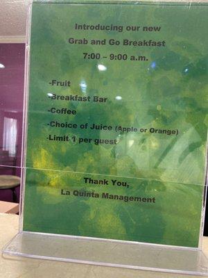 Grab and Go Breakfast menu