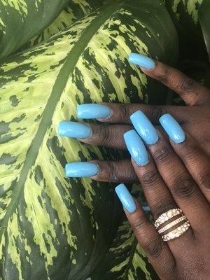 Full set of baby blue gel nails