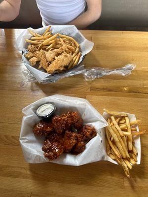 10 boneless wings bourbon glaze and fries