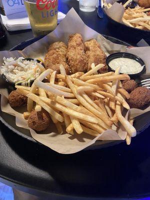 Fish Fry, with hush puppies. French Fries are so good.