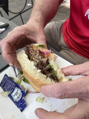 Hamburger cut in half