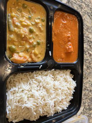 Lunch platter with vegetarian khorma and butter chicken!