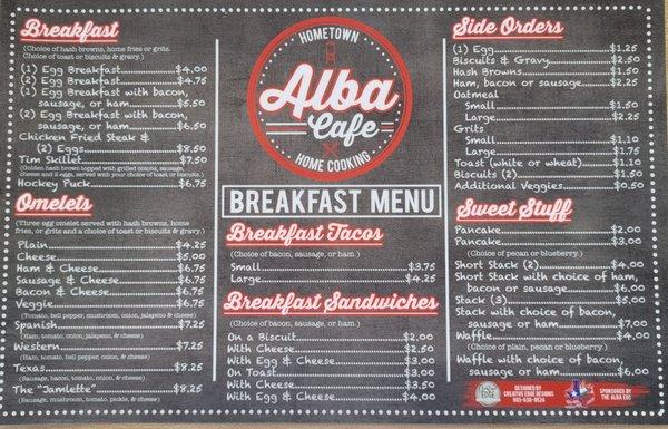 Breakfast menu