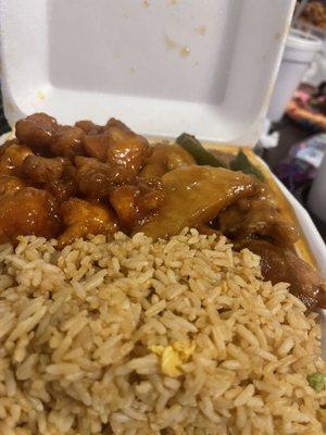 Only rice.. orange chicken and potato chicken