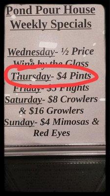 The Pour House specials