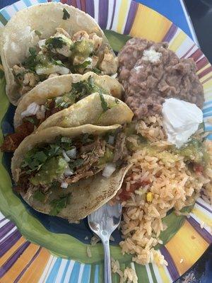 Three types of taco Tuesday specials with rice and beans