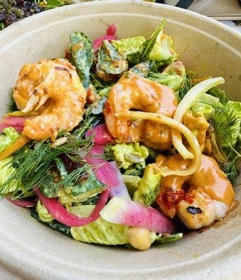 Shrimp on bed of salad