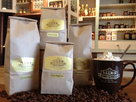 Gourmet Coffee Roasts by the pound.  Texas Pecan is our Number One Flavor.