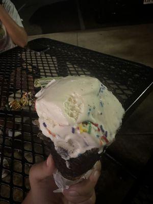 Cheesecake w/ sprinkles in a Oreo cone