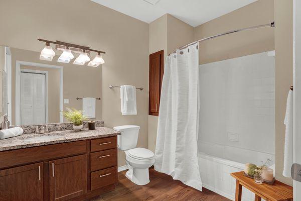 Bathroom with walk-in bath and shower at Villas at Preston Creek