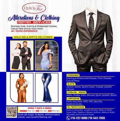 tailoring, men's and womans alterations, tailoring