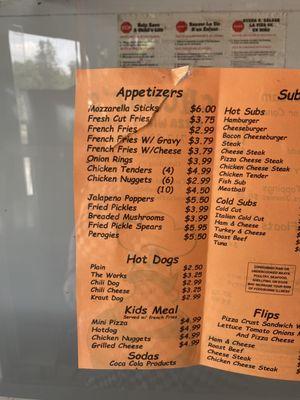 Appetizers menu, hot dog menu, kids menu