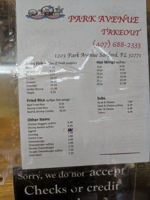 Take out menu