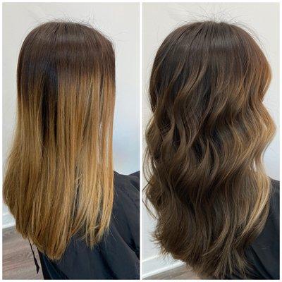 Balayage touch up with color melt &glaze