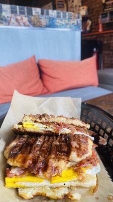 Waffle bacon egg maple deliciousness