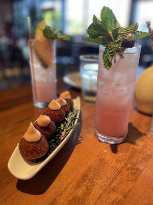 Serrano Ham Croquetas with Mojaita & Tremenda Guava Drinks.