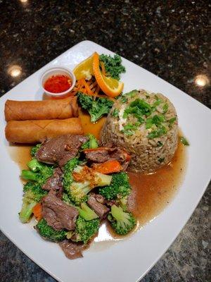 House Special # Beef broccoli # Egg fried rice #Veg Egg rolls,!!