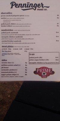 Penninger's BBQ menu at Revolution Spirits