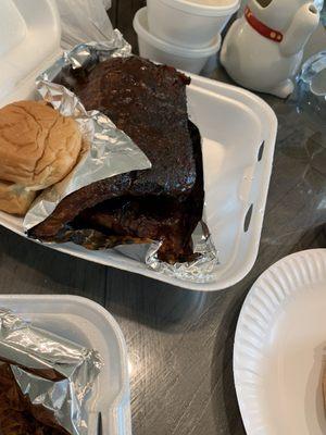 Whole rack of barbecued ribs.