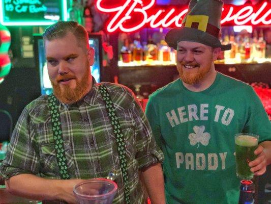 Samy & Gary bartending for St Patrick's Day.