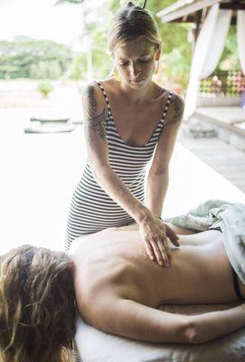 Chinese tuina massage, followed by glass fire cupping and acupuncture.