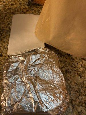 This is how the new vaca frita grilled cheese sandwich was wrapped and packed.