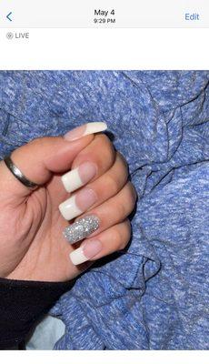 French tip and silver sparkle anc