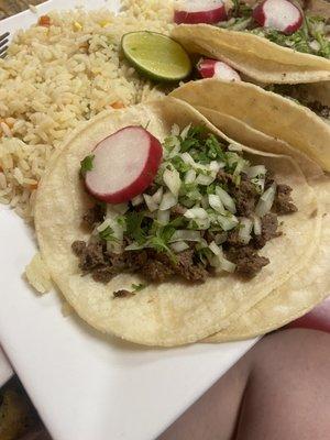 Carne Asada Tacos and rice!!!