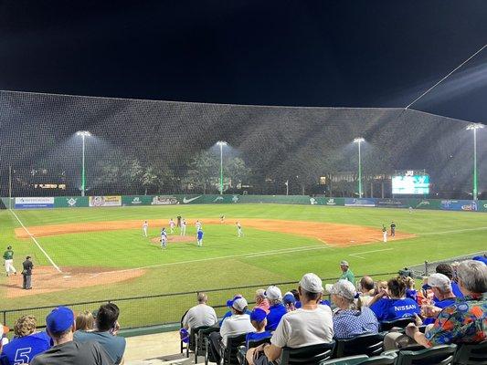 Green up-lights in outfield are a nice touch.