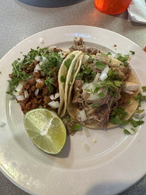 Small pastor taco and small carnitas taco