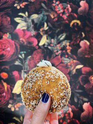 Everything Bagel doughnut with Cream Cheese Filling!