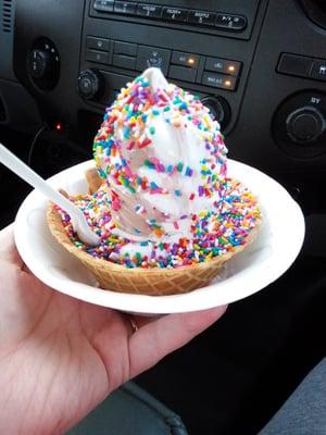 Twist with sprinkles in a waffle bowl!