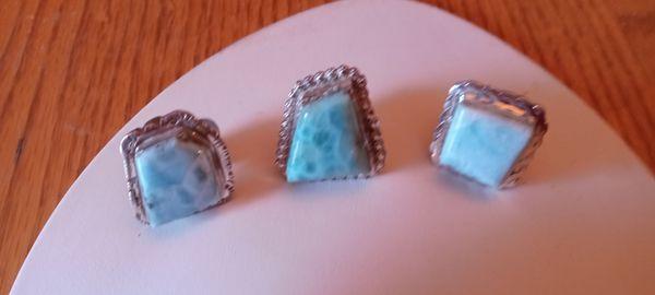 Three rings set in sterling silver with Larimar stones.