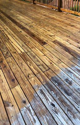 Deck cleaning in preparation for staining.