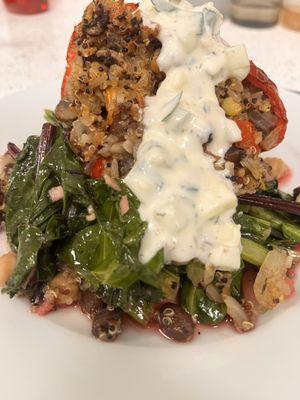 Stuffed Peppers w/ Tzatziki Sauce and Sautéed Greens