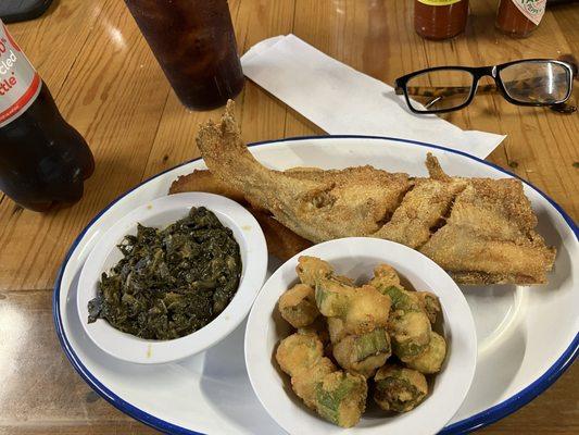 Catfish (whole) with bones. Delicious came with two sides and hush puppies