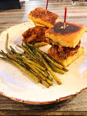 Southern fried chicken cornbread sliders