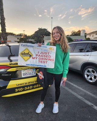 Congratulations to our student for passing her DMV drive test. Thank you for choosing Abel Driving School