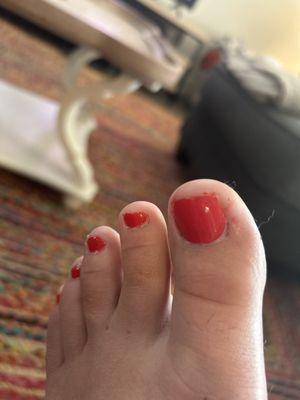 Pedicure isn't even cleaned up????