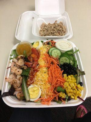 Chicken and shrimp salad. The chicken was too hot to place on the salad right then. Wonderful group of people great personalities