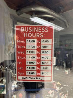 Updated business hours.