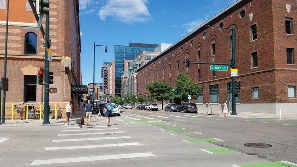 Wynkoop and 18th Street between Union Station and Coor's Field.