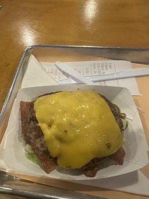 5150 with bacon, jalapeño and cheese on lettuce