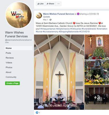 Follow us on Facebook https://www.facebook.com/warmwishesfuneralservices/