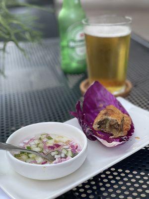 Mushroom curry puffs, also available with chicken